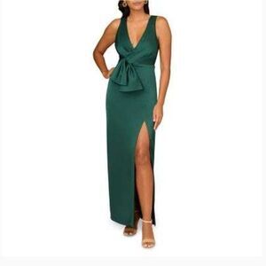 Adrianna Papell Emerald Green V-Neck Maxi Dress with Side Slit
